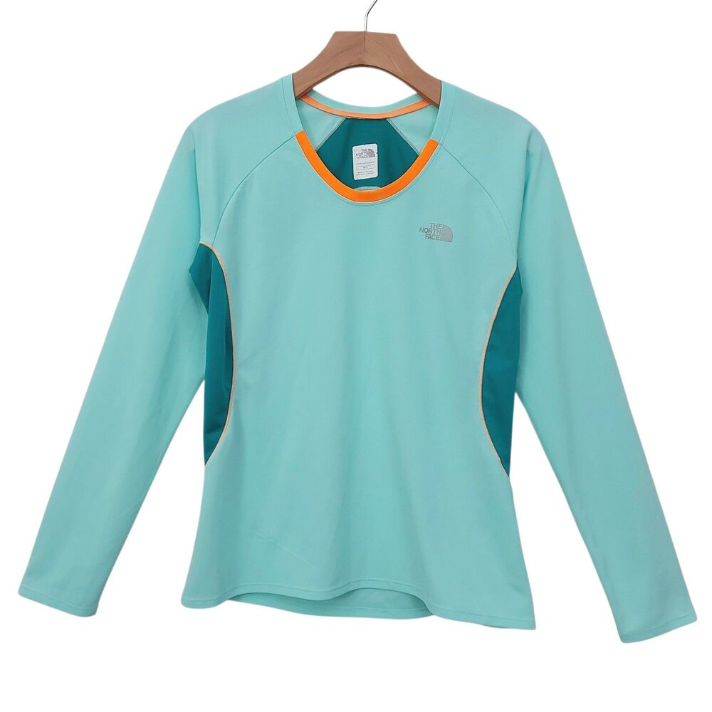 The North Face Top Womens Medium Blue Orange Long Sleeve Athletic Running Hiking